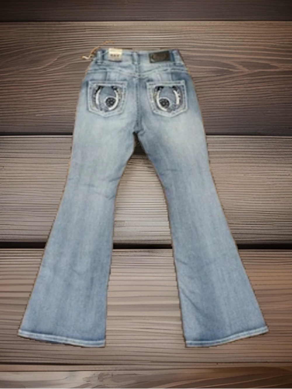 Vintage H&Y Mid-Rise Denim 3-Button Gems Elastic Waistband Flared Legs Jeans NWT